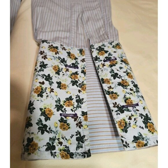 Paul Smith Italy Roll-Up Long Sleeve Shirt Contrast Cuff MED Gray Plaid Floral - Picture 12 of 12